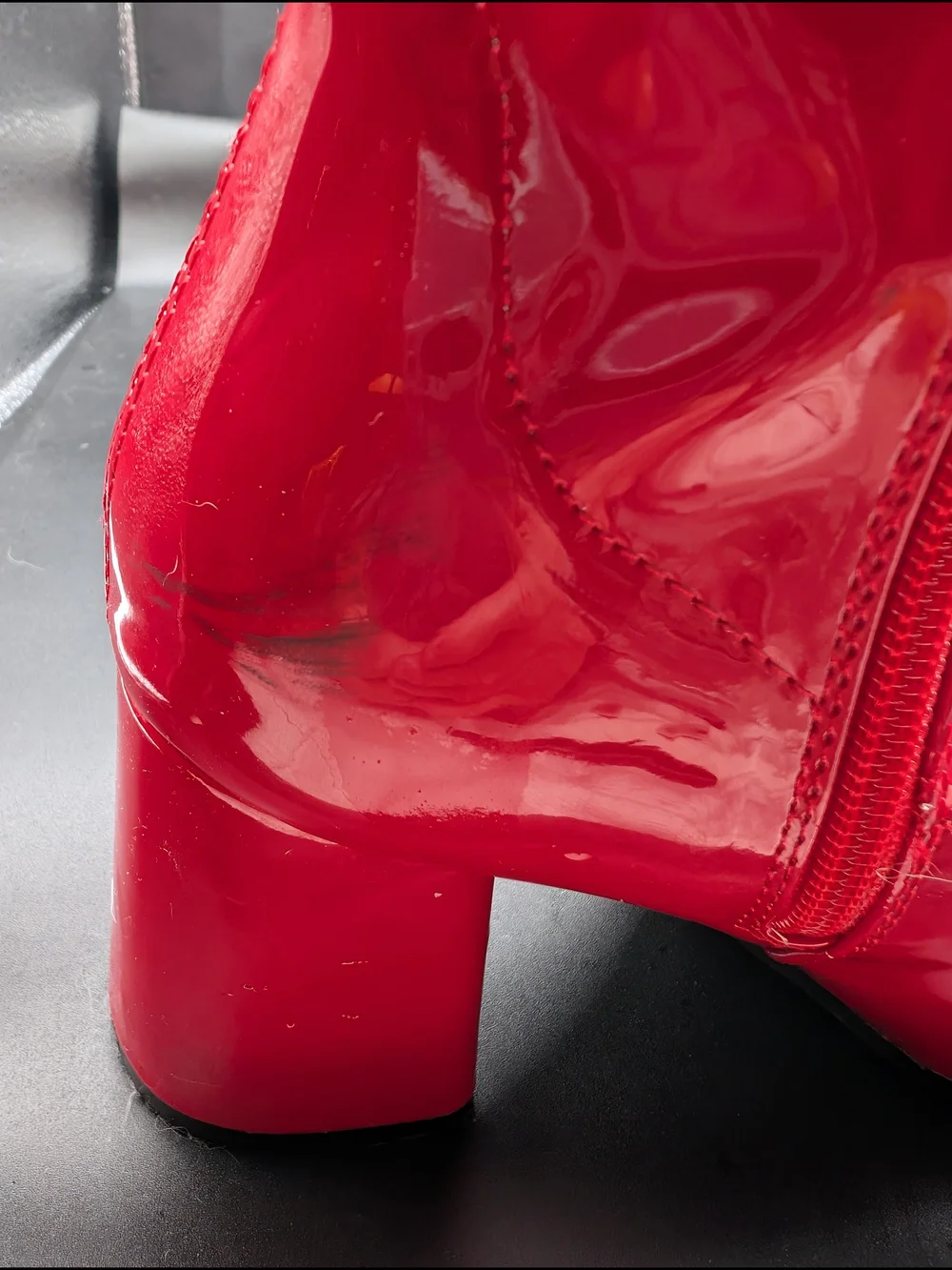 Red Patent Knee-High Block Heel Boots